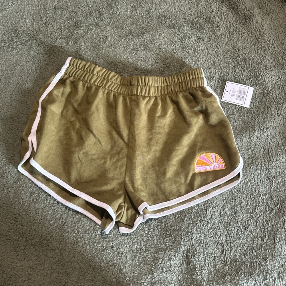 Olive Green Athletic Shorts with Patch